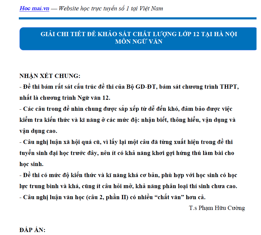 Giải đề chi tiết thi khảo sát Ngữ Văn