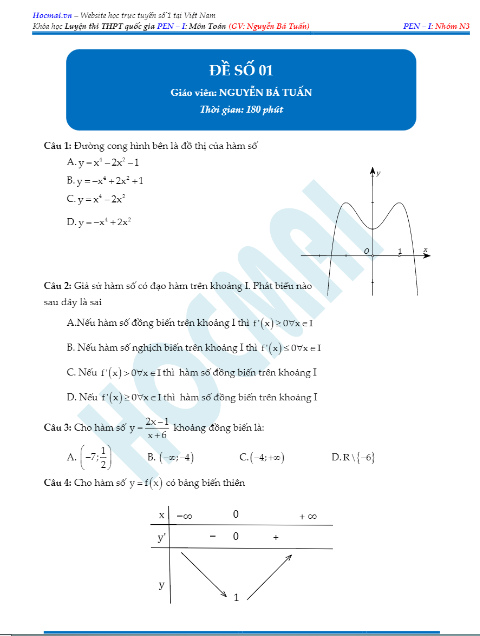 Đề thi thử môn Toán - thầy Nguyễn Bá Tuấn