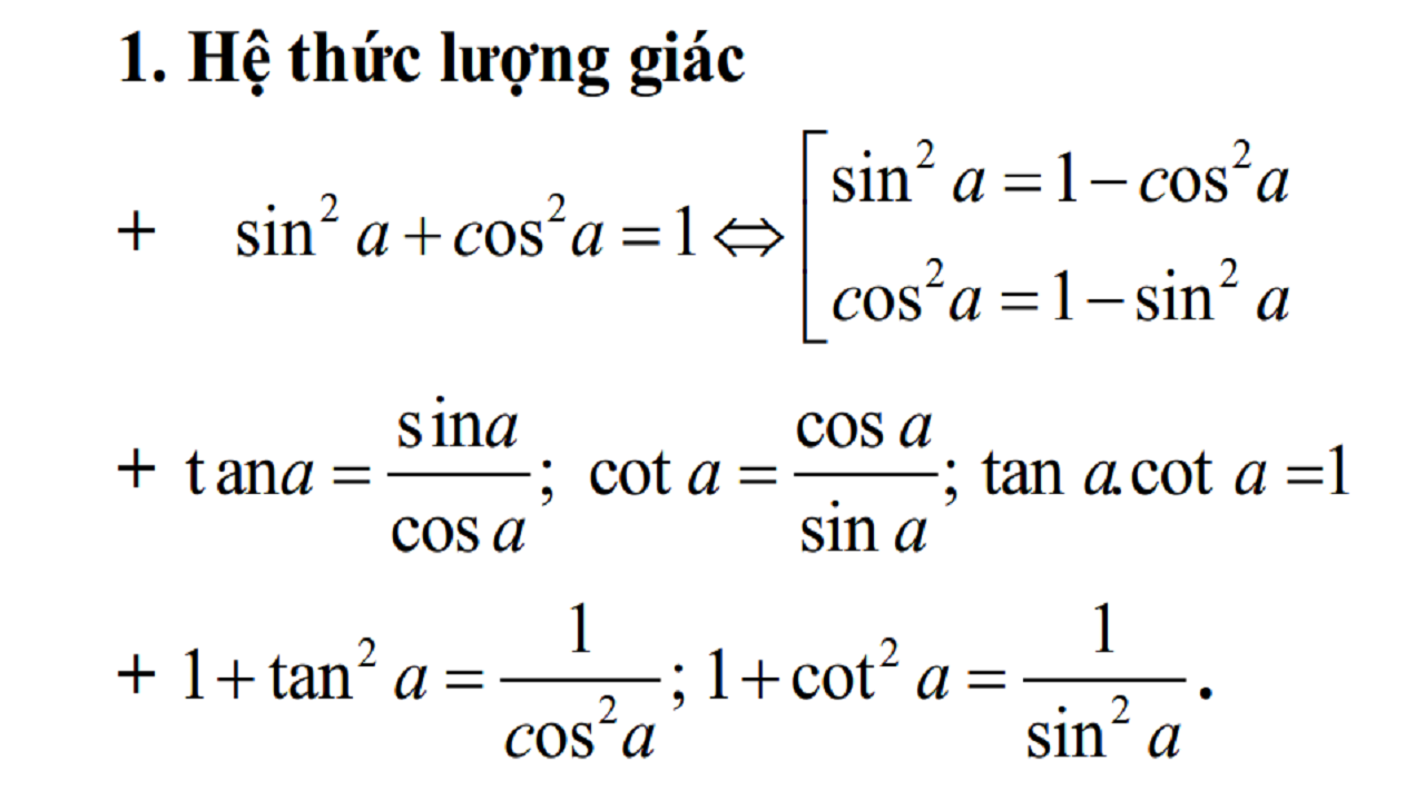 Công thức đại số lớp 11 phần lượng giác