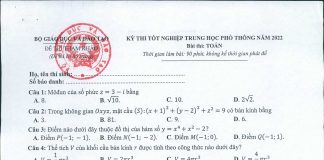Đề thi thử thpt quốc gia 2022 môn toán