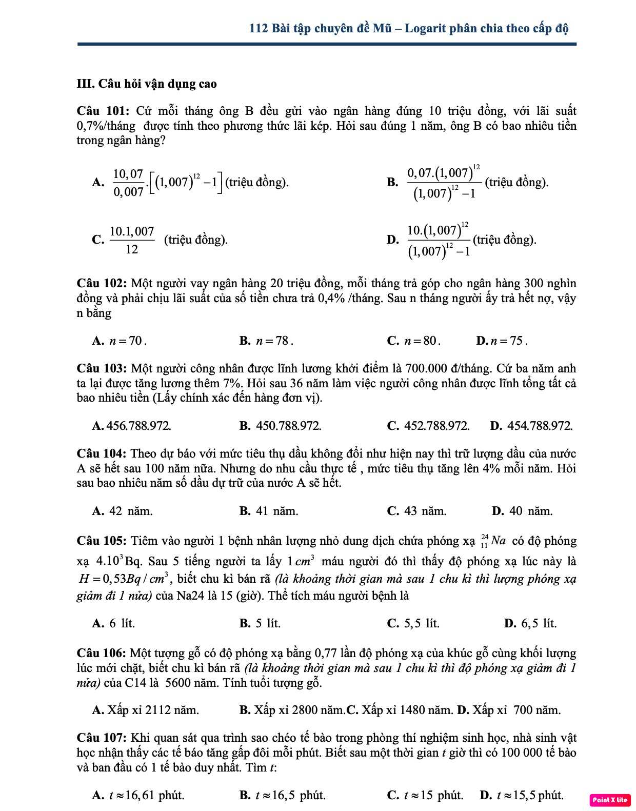 Bài tập logarit đơn giản