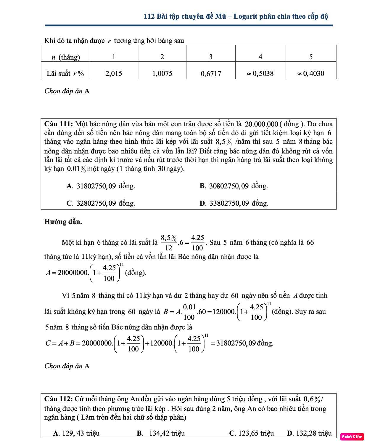 Bài tập logarit lớp 12