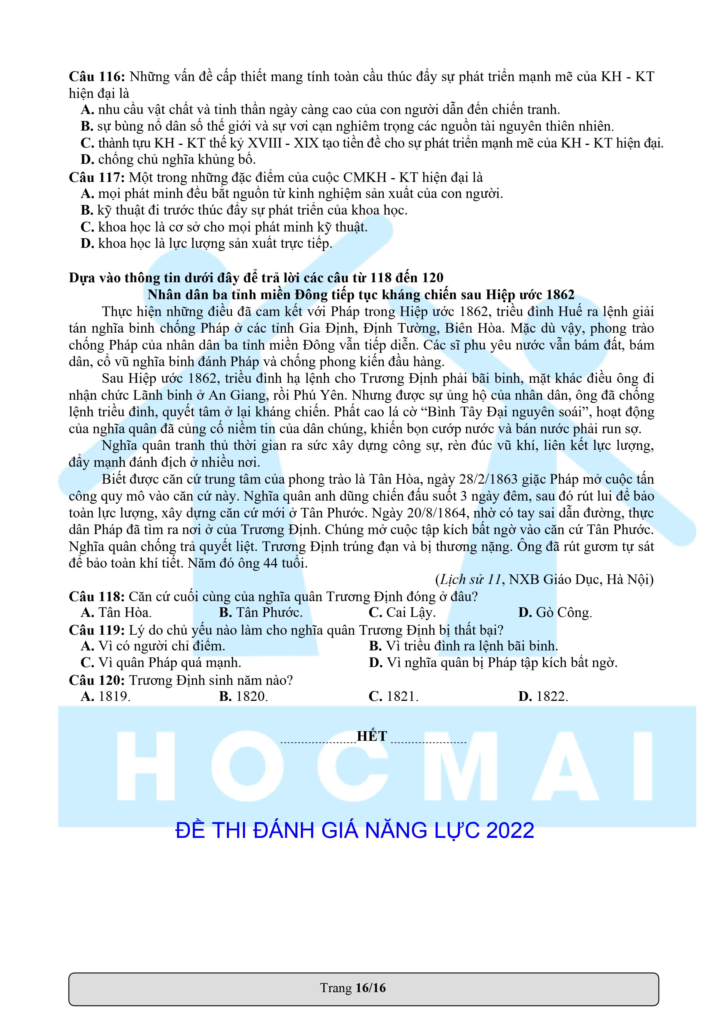 Đề thi đánh giá năng lực 2022 ĐHQG TP.HCM