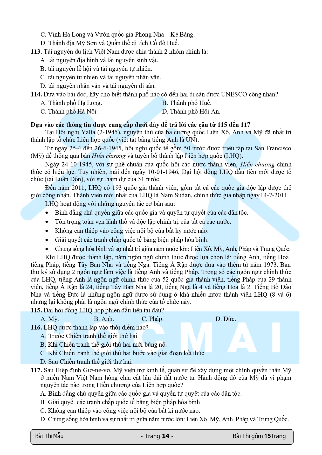 Đề mẫu đánh giá năng lực HCM năm 2018